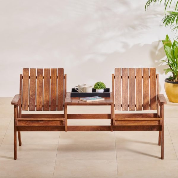 Mango Wood 2-Seater Outdoor Chair - Brown
